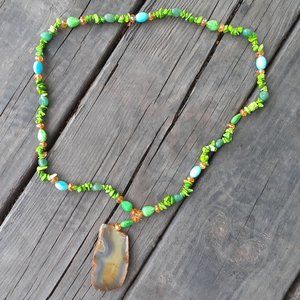Howlite Aventurine Agate Slice Necklace